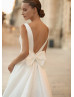 Ivory Satin V Back Minimalist Wedding Dress With Bow